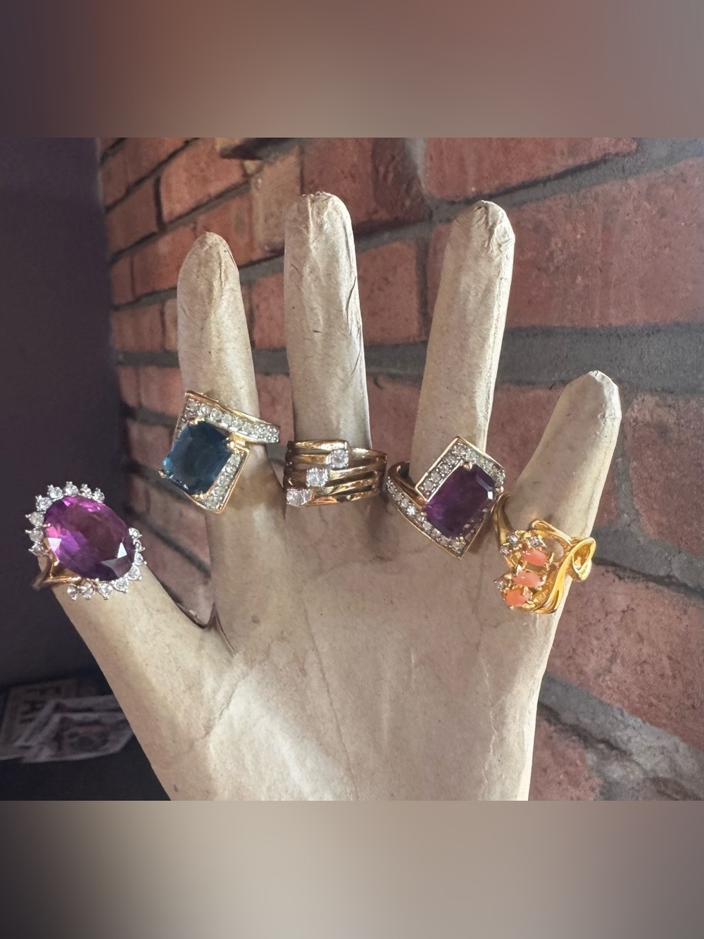 Vintage Estate 1980s Gold Electroplated Rings Marked Inside Pretty Large Stones!